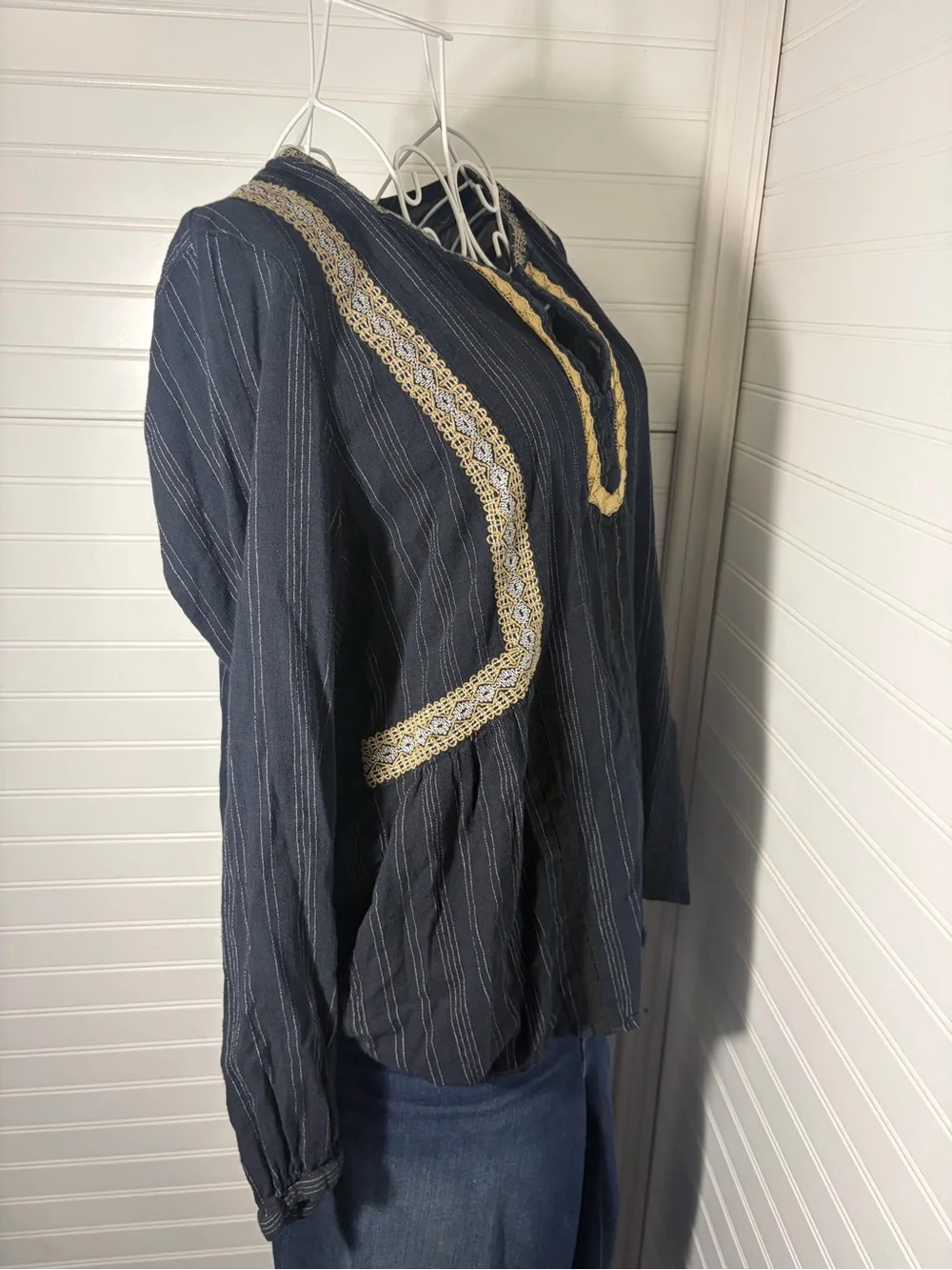 J.Jill Navy Embroidered V-Neck Peasant Top - Picture 5 of 9